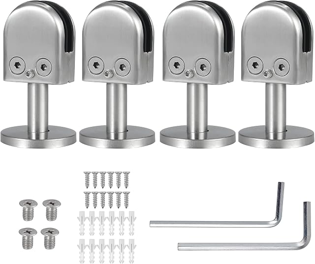 Proster Glass Clamp 4PCS 10mm Glass 40mm Rod Stainless Steel 304 Glass Clip Clamp Glass Bracket Adjustable Glass Clip for Staircase Handrail Balustrade Fence