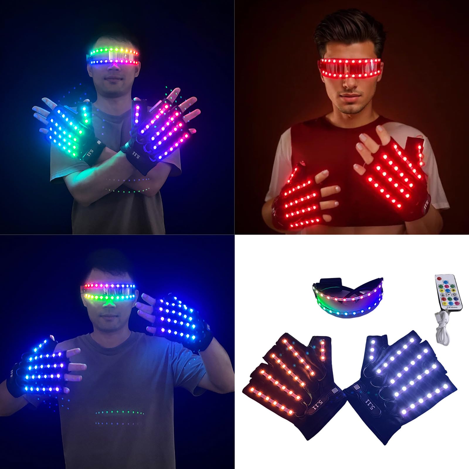 Set di guanti e occhiali ricaricabili, per adolescenti, feste in costume, eventi scolastici, giochi di ruolo, guanti luminosi