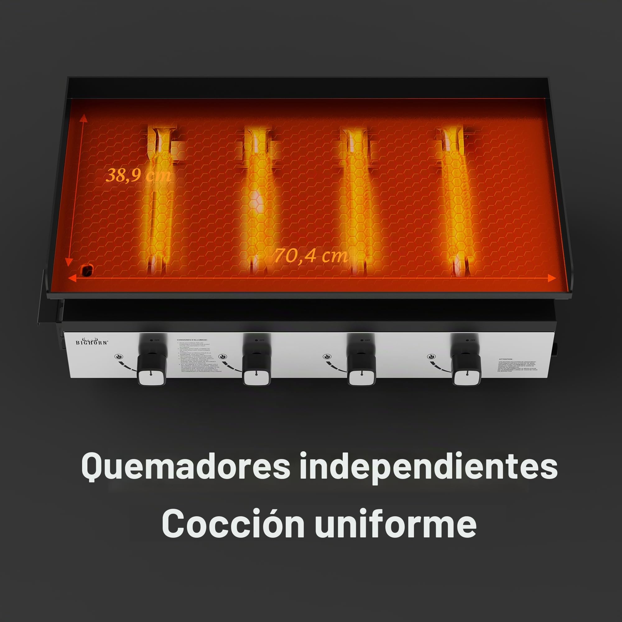 BIGHORN Plancha Grill - Barbacoa de gas – Tabletop – Portátil – 4 Quemadores