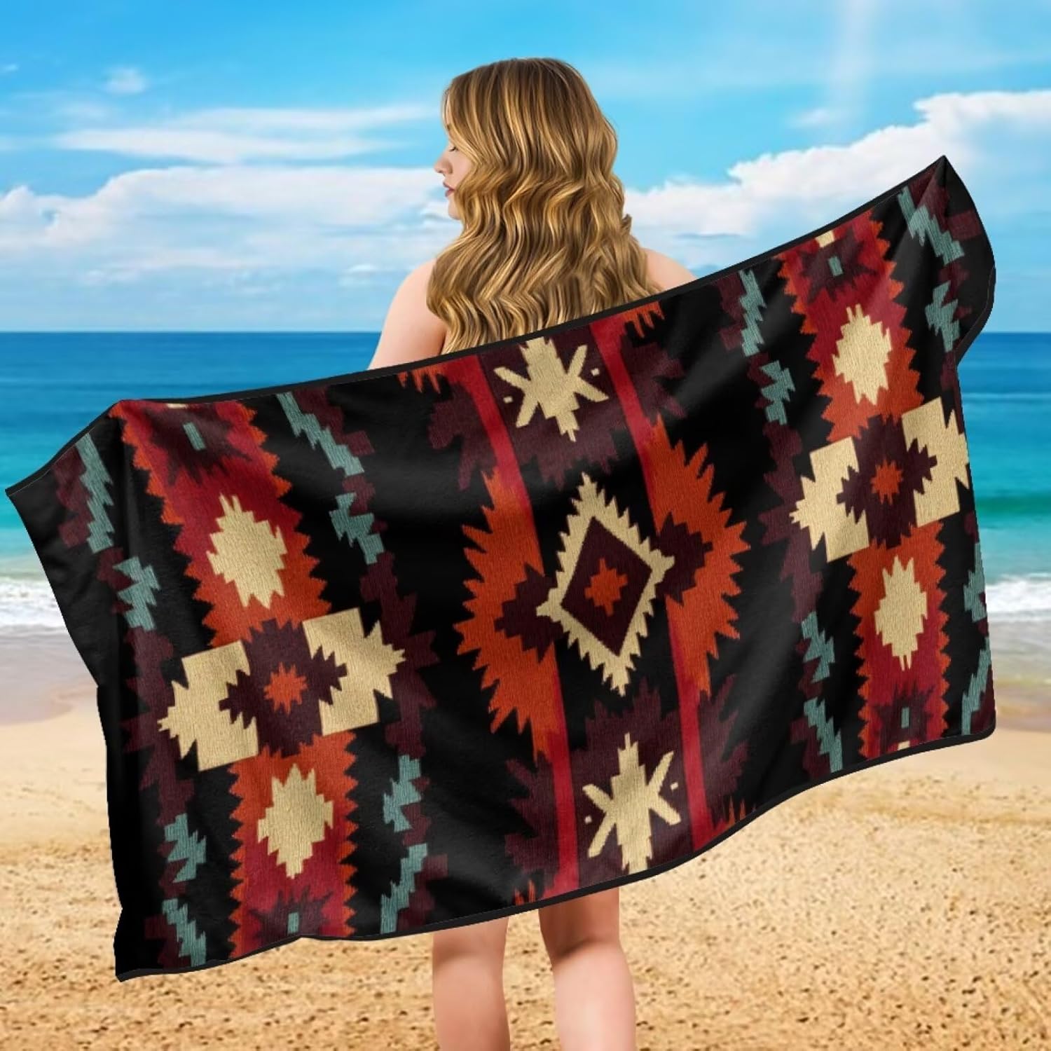 SEANATIVE Navajo Aztec Ultra-Breathable Beach Towels Car Seat Towel Cover Sweatproof Automotive Towel - Fast Drying Sweat Towels for Workout, Running & Outdoor Adventures