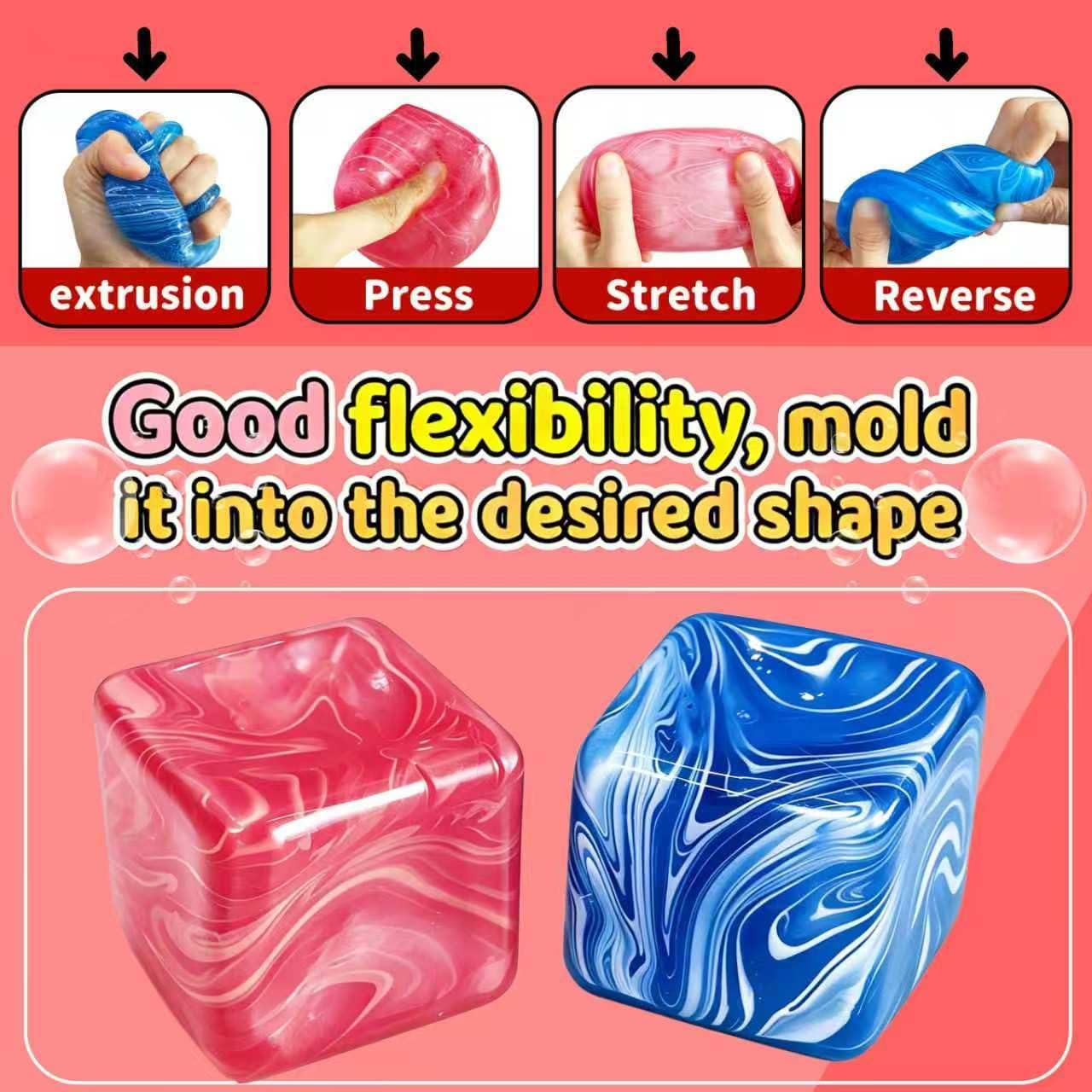 2 Pack (2.2 Inch) Slow Rise Fidget Toys,Squishies Ice Cube Shape, Sensory Toy for Kids, Stress Relief Squeeze Balls, Easter Basket Stuffers for Boys Girl(Blue+Pink)