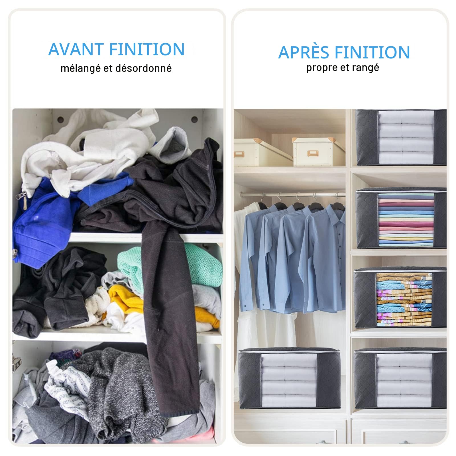 Withosent Lot de 5 Sac de Rangement Vetement 90L, Grands Boite Rangement Vetement sous Lit en Non-Tissé avec Poignée, Pliables Organisateurs pour Couette Literie Couvertures Oreillers Jouets