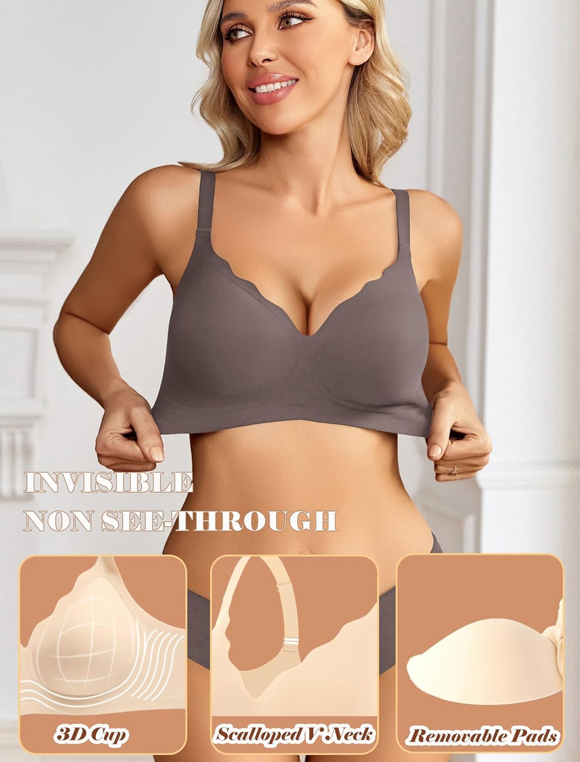 Avidlove Jelly Bras for Women No Underwire Seamless Bralettes Wireless Push Up Scalloped Full Coverage Sports Everyday Bra - Image 3