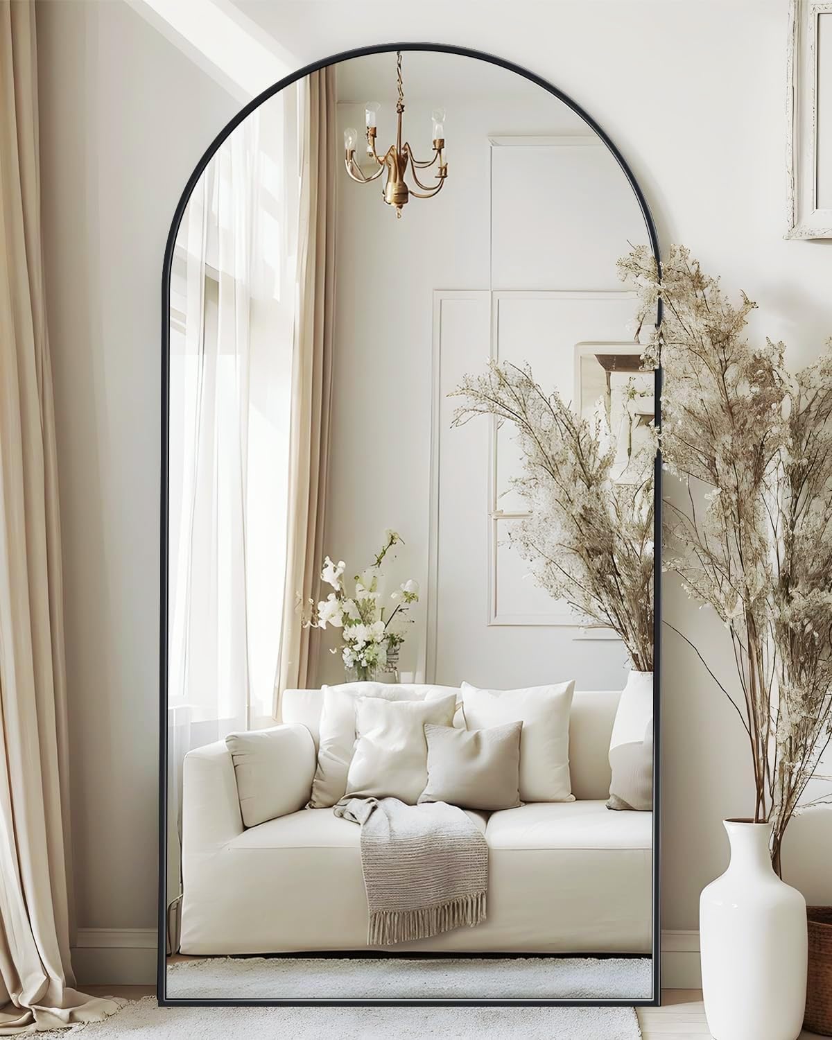 antok full length mirror, 76"x34" arched floor mirror, mirror full length with stand, wall mounted mirrors for living room bedroom,black