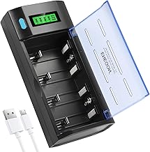 ENEGON Battery Charger - Universal Battery Charger & Battery Charger for AA/AAA/C/D/9V NiMH/NiCD Rechargeable Batteries - with LCD Display, Discharge Function and 4 Charging Slots (No Adapter)