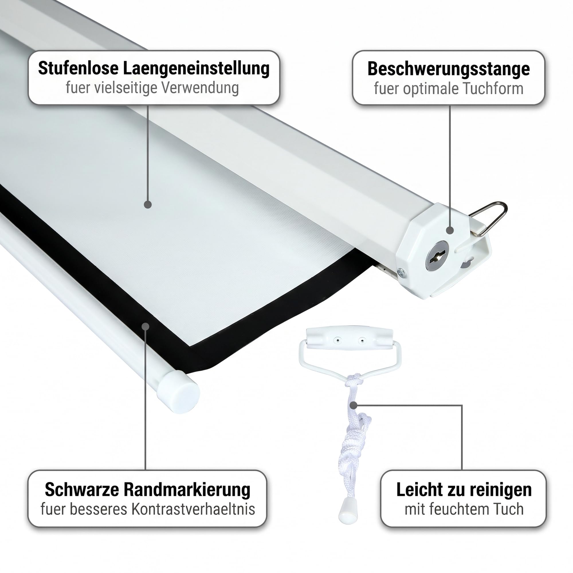 Mucola Beamer Leinwand Rollo 120 Zoll 244x182 cm Heimkino 16:9 4:3 Weiß