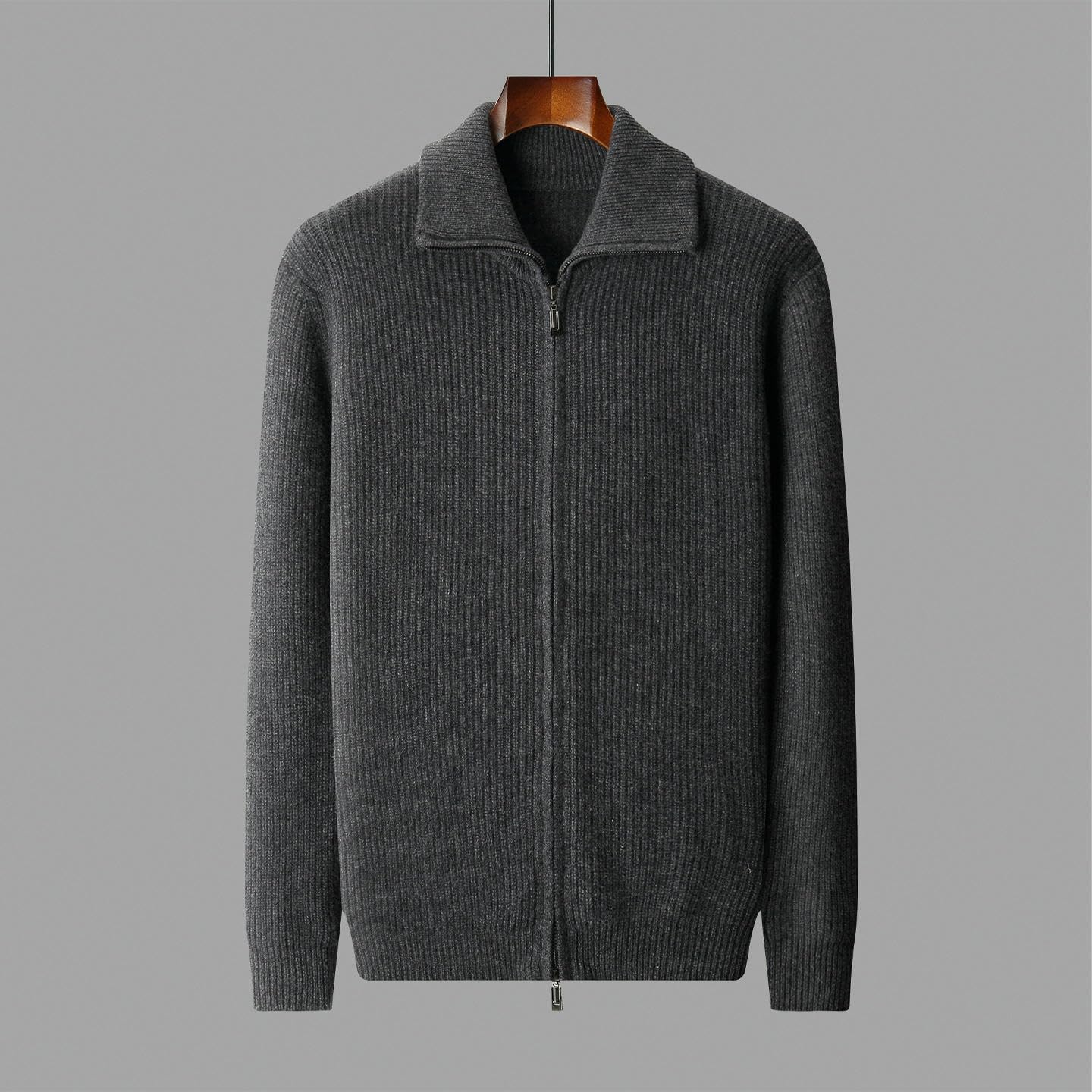 Cárdigan de punto de cachemira con cremallera para hombre de mediana edad para otoño e invierno