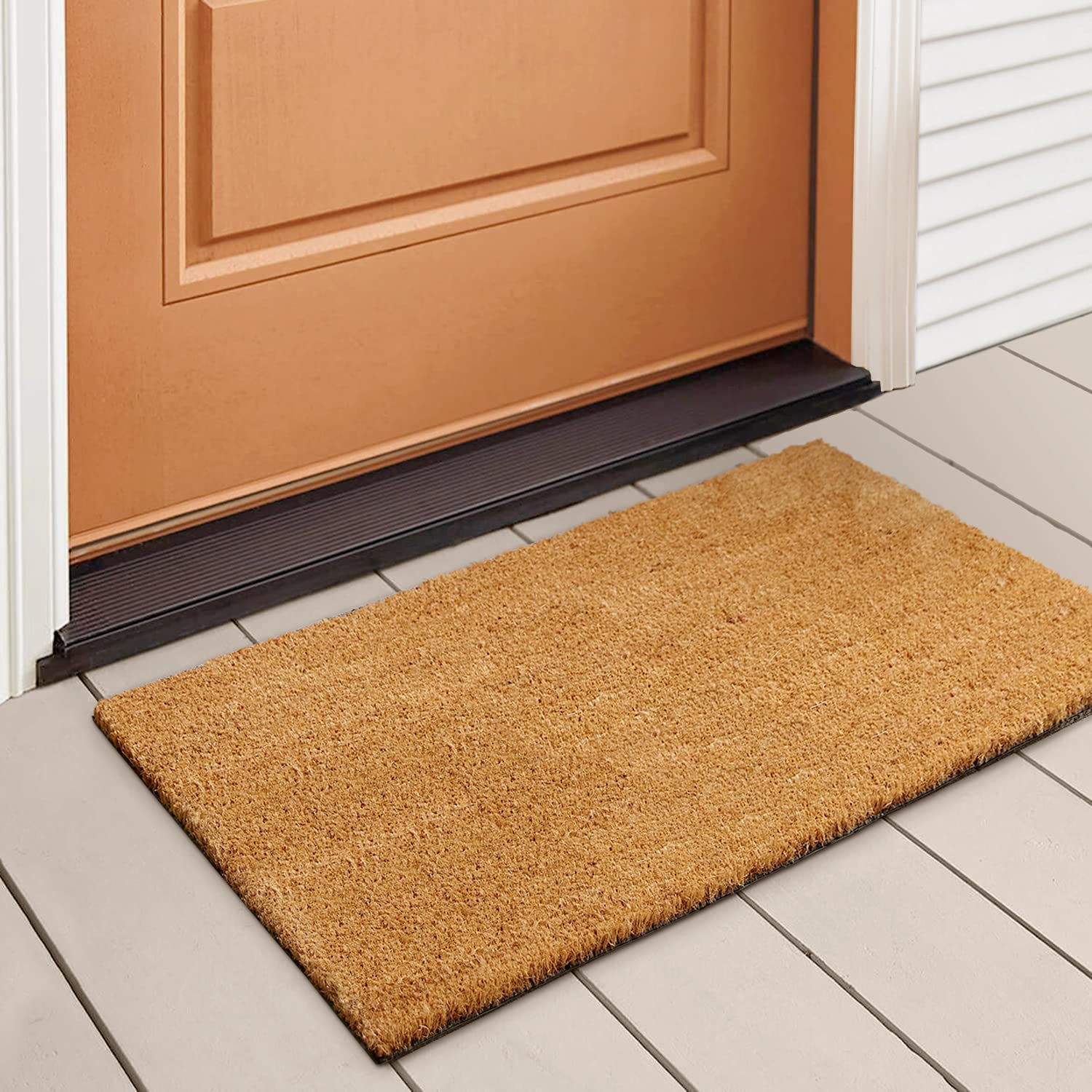LuxUrux Hello Door Mat Outdoor Coco Coir Doormat, with Heavy-Duty PVC Backing - Natural - Perfect Color/Sizing for Outdoor/Indoor uses.