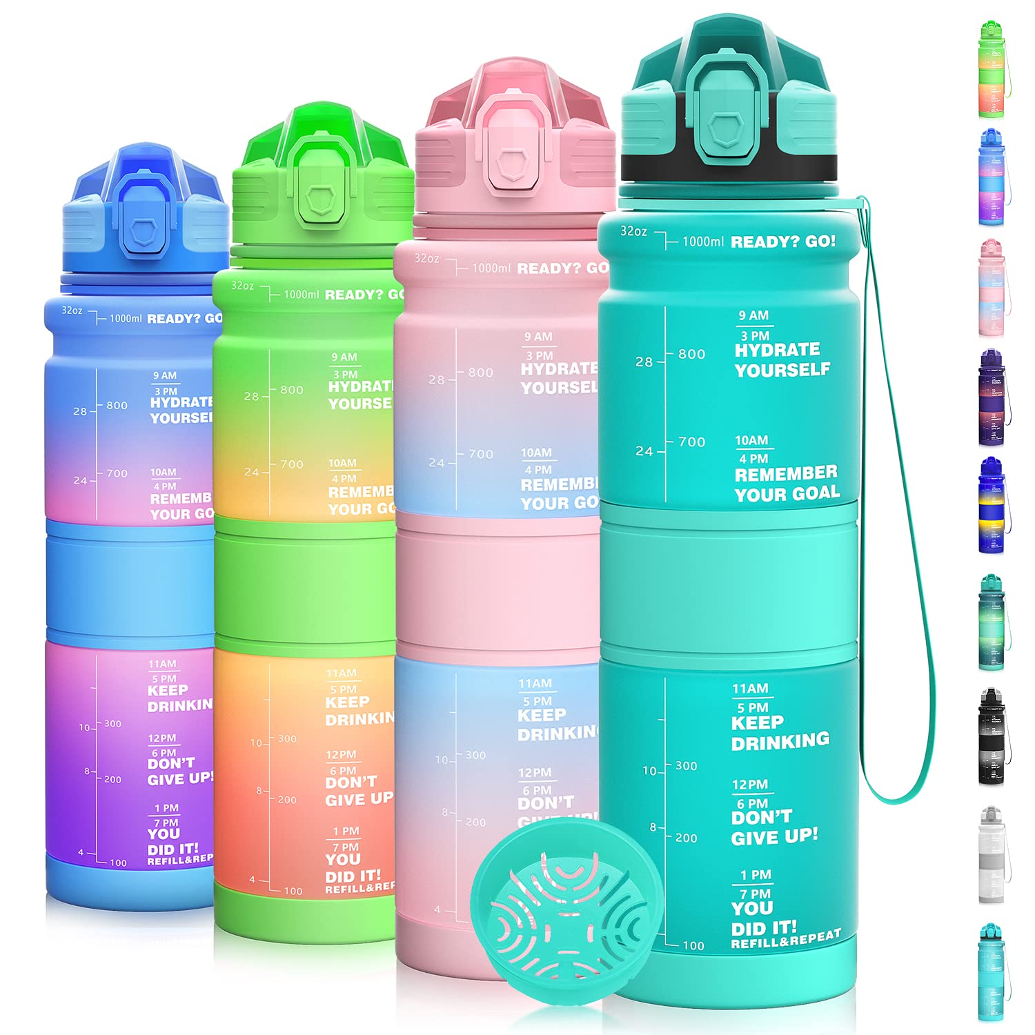 Coolfel 500ml/1l Water Bottles, Motivational Water Bottle with Time Markings, BPA Free Leakproof Sports Drinks Bottle Time Marked Daily for Gym Running Fitness — image 1
