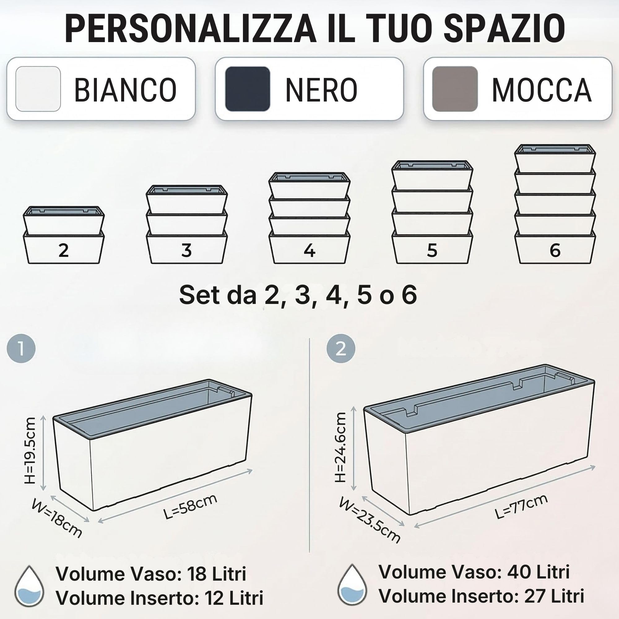 IMJ-Global - Set di 2 Fioriere da Esterno Grandi 77x23,5x24,6cm, Fioriera da Esterno in Plastica Moderni, Vaso da Esterno da Balcone Resistente alle Intemperie Perfette per Arredare Interni (Bianco)