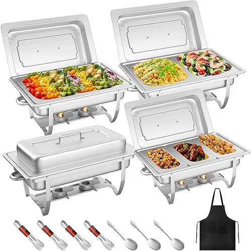 MEEZY Juego de 4 platos de bufé de 9 cuartos de galón de acero inoxidable con tamaño completo, tamaño medio, tercer tamaño, plegable, para catering, disponible en Yaxa Peru