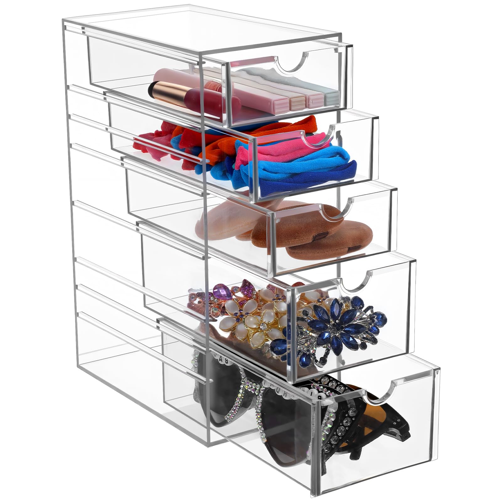 Photo 1 of ***Missing two drawers***PercyEffie Hair Accessory Organizer, Plastic Clear Hair Tie Storage Box with 5 Drawers, Hair Accessory Container, Storage Organization Drawers Set for Bathroom, Closet Desk, Office***Missing two drawers***
