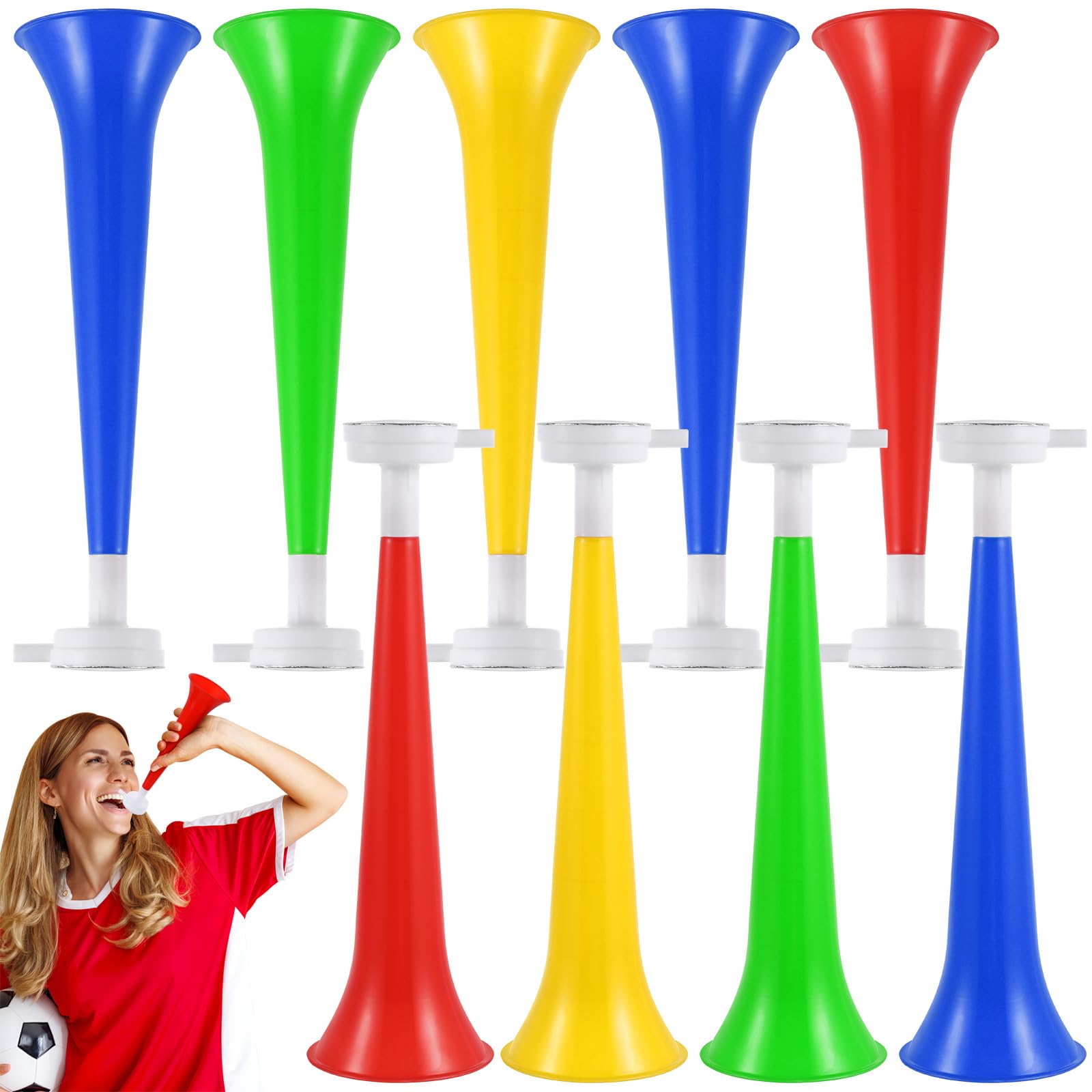 TOYANDONA 10pcs Horn Noise Maker - Plastic Stadium Horn Trumpets, Cheerleader Sports Cheering Props, 27cm Noisemaker Trumpet for Sports Games Football Fan Party Favors (random Color)