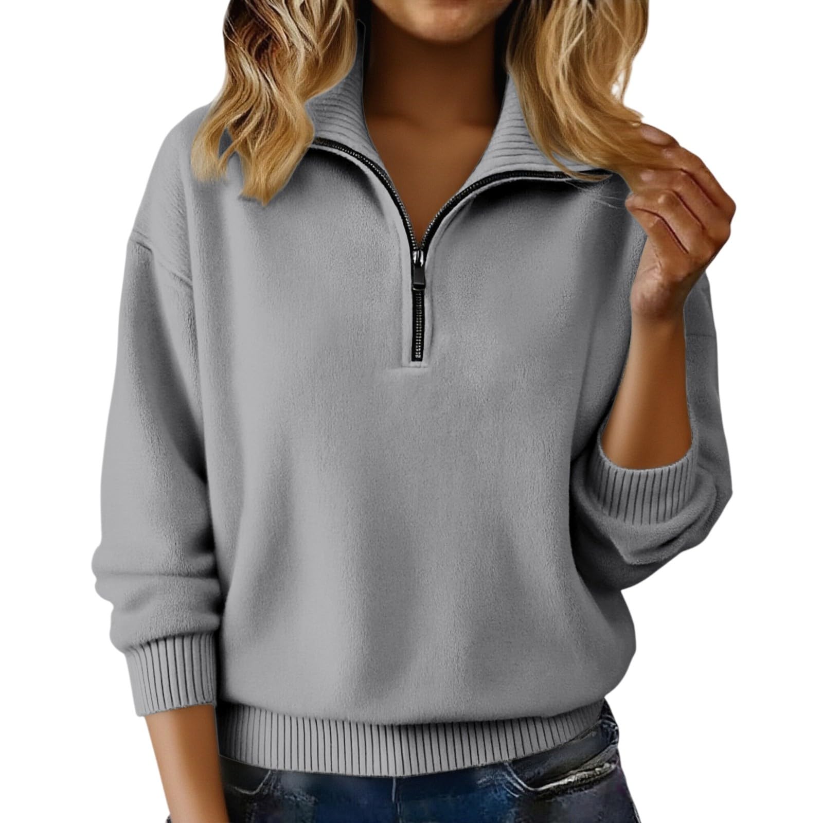Womens Sweaters Fall 2025 Long Sleeve Quarter Zip Sweater Trendy Cozy Knit Pullover Tops Casual Loose Fit Knitwear
