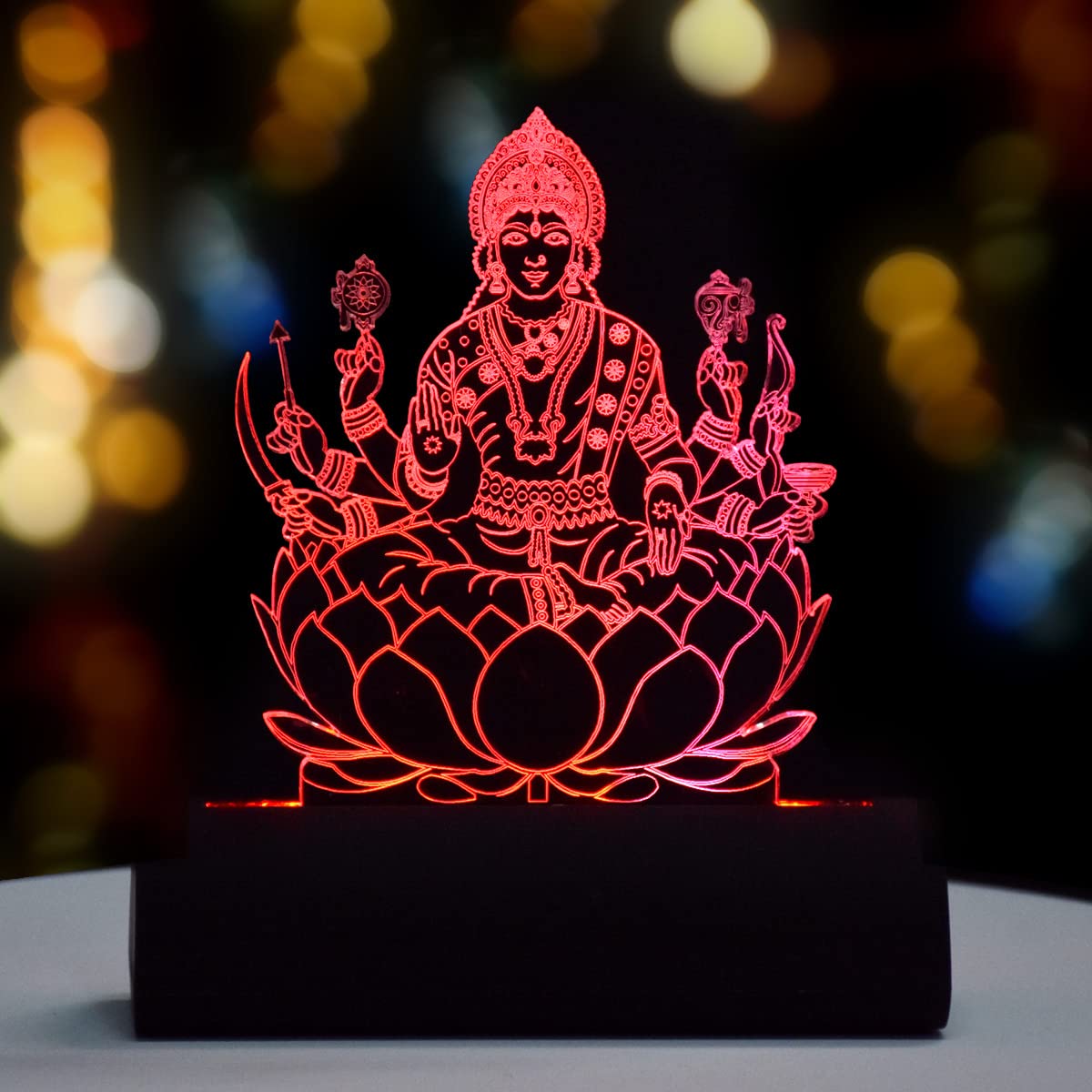 Artistic Gifts Acrylic Rechargeable Color Changing 3D Illusion LED God Idol for Car Dashboard | Decorative God Showpiece Night Lamp with USD Cable for Car and Home. (Multicolor, Design 7)