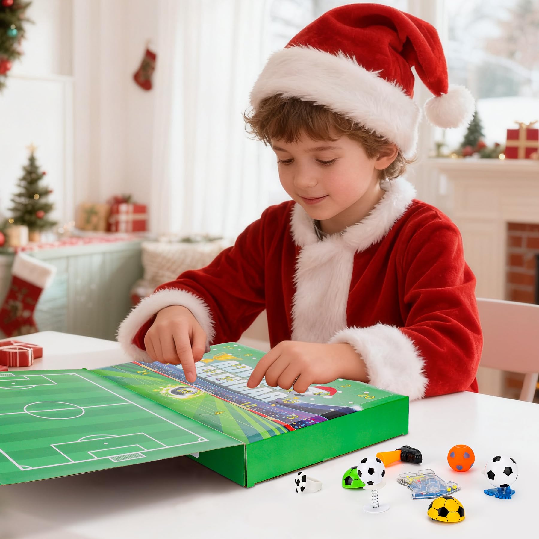 Calendario de Adviento de fútbol 2025, regalos de cuenta regresiva de Navidad de 24 días para niños y niñas, calendario de Adviento con accesorios de fútbol, relleno de calcetines de Navidad, regalos