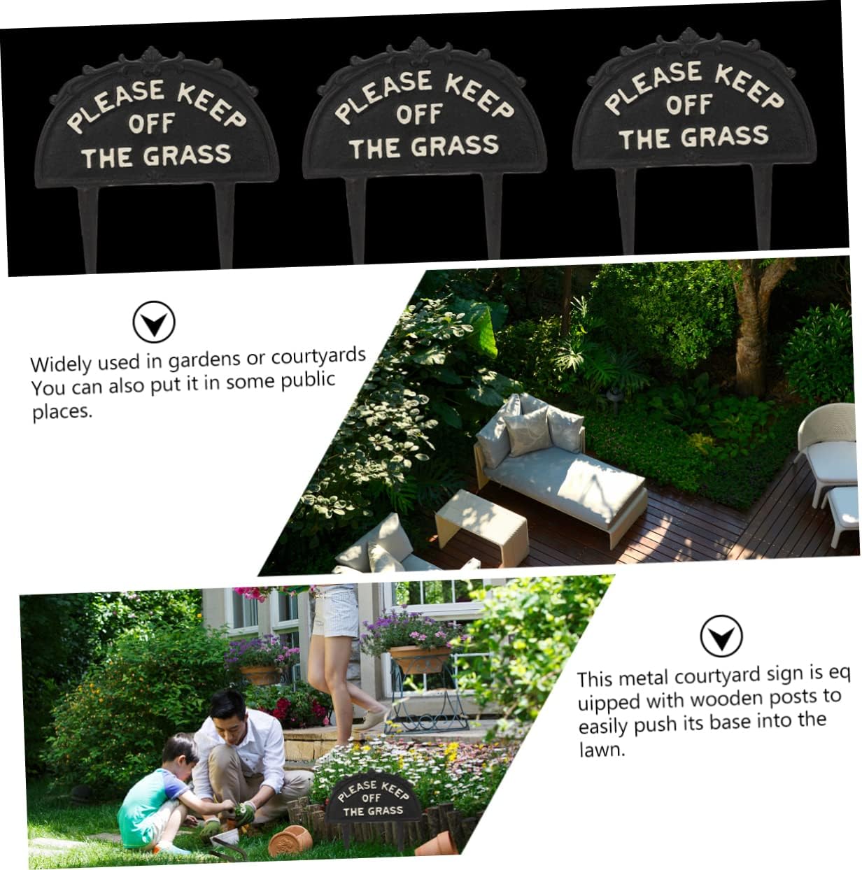 Solid Iron Grass Warning Sign Stake Garden Decoration Easy to Install Sturdy Yard Sign for Dogs off Lawn