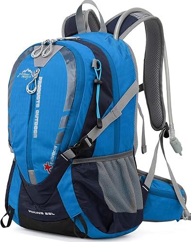 INOXTO Mochila pequeña de senderismo con vejiga de agua de 2 litros y cubierta impermeable para la lluvia, mochila de hidratación de 25 litros para