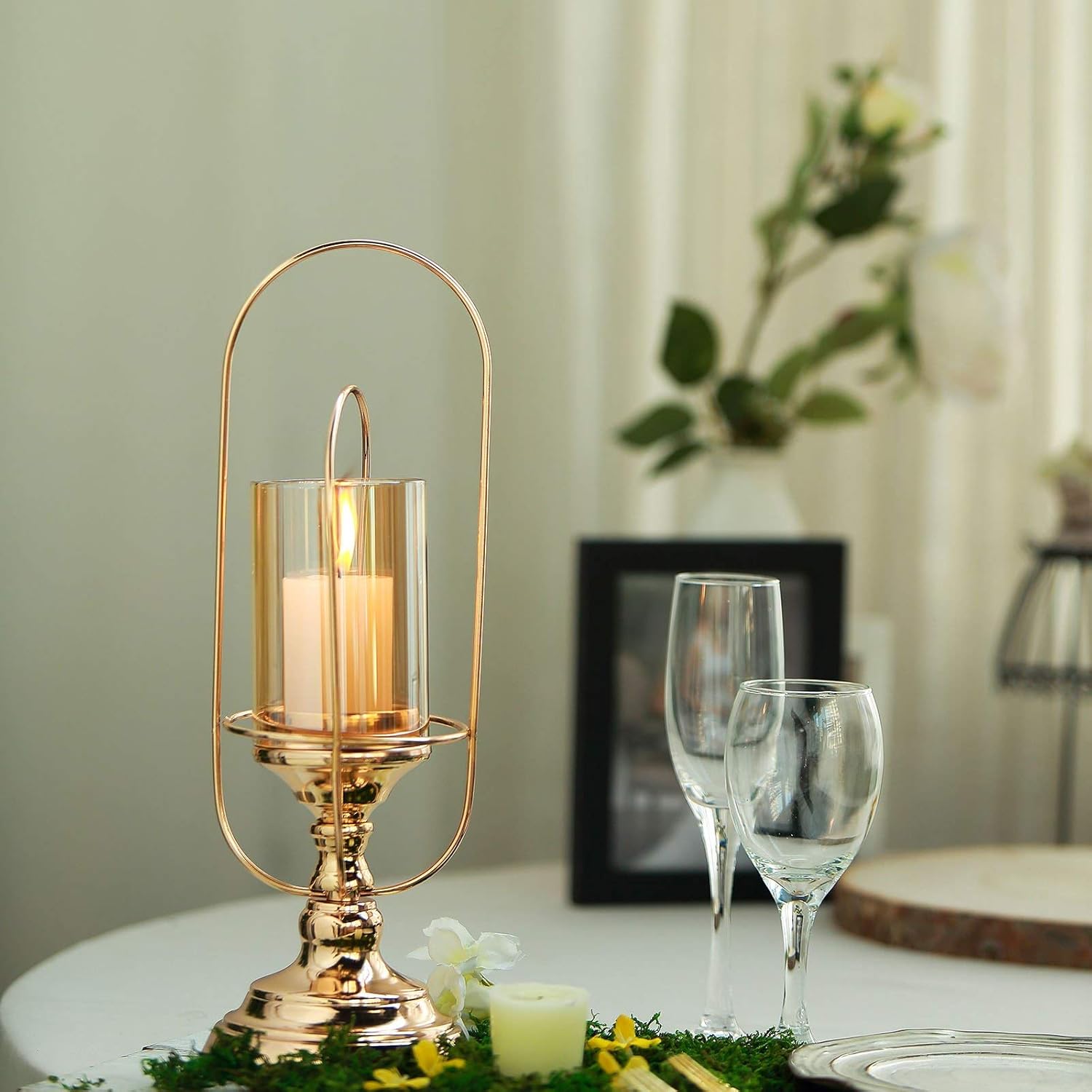 Wedding Venue Shop"Glass Hurricane Candle Holder - 17"" | Gold | 1 Pc." : Everything Else