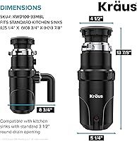 Vista 6 de KRAUS WasteGuard KWD100-33MBL - Triturador de basura ultra silencioso de 1/3 HP con conexión rápida, cubierta de drenaje para fregadero de cocina