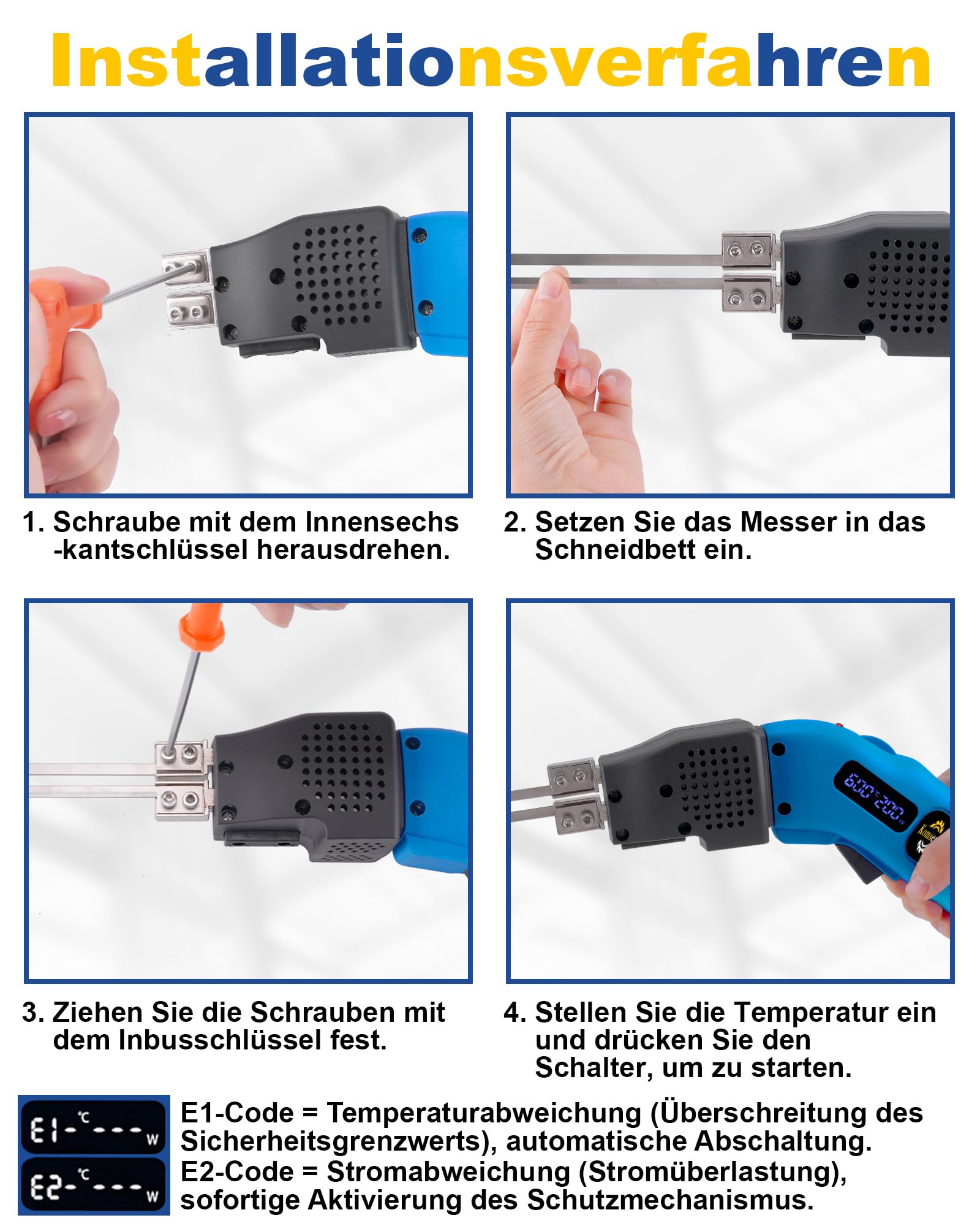 Komsepor Schaumschneider mit Schlitz (Blau – Temperaturanzeige – (Set mit geraden Klingen))