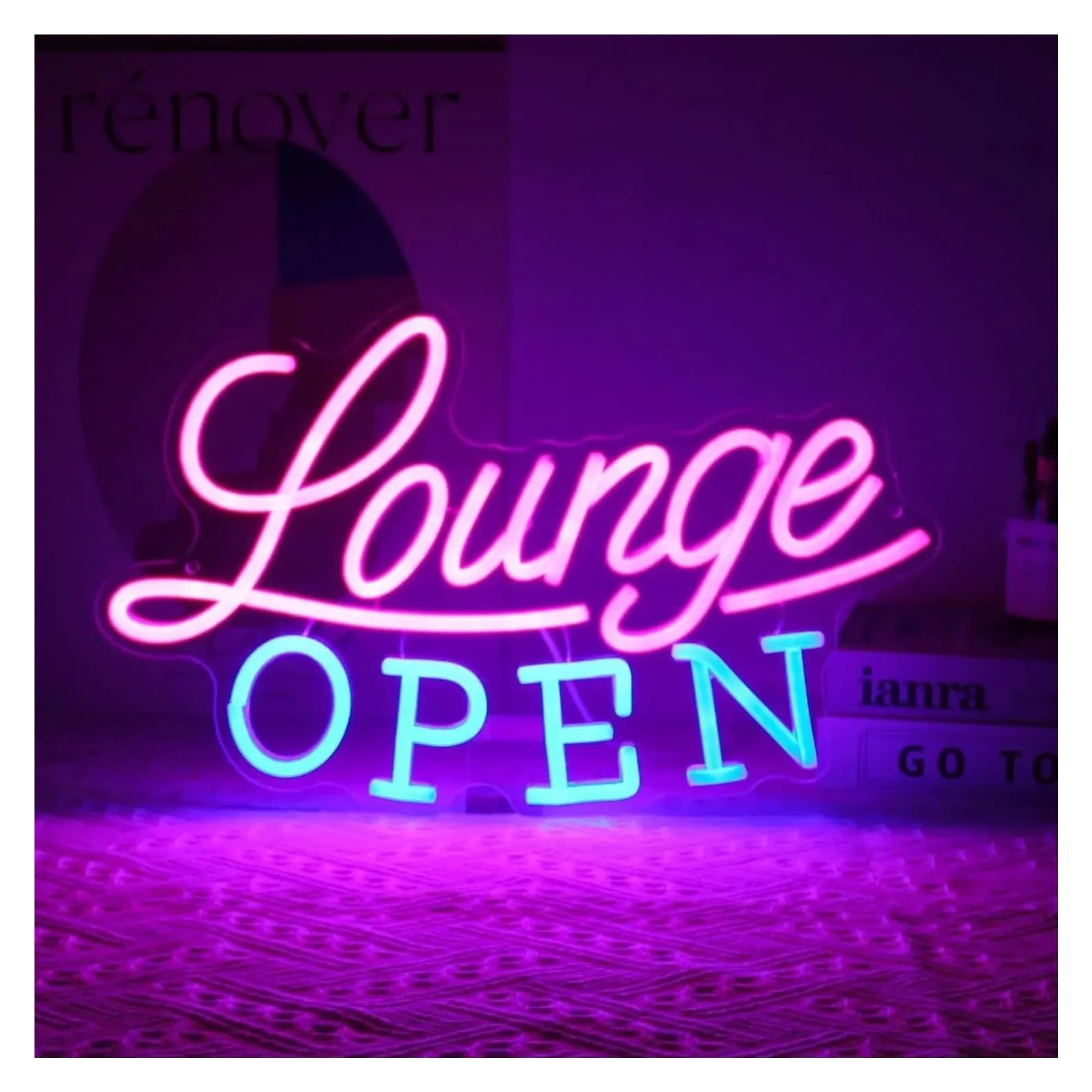 Insegna luminosa al neon Lounge aperto per insegna al per neon Luce LED dimmerabile per alimentazione per USB per attività commerciali negozi club lounge