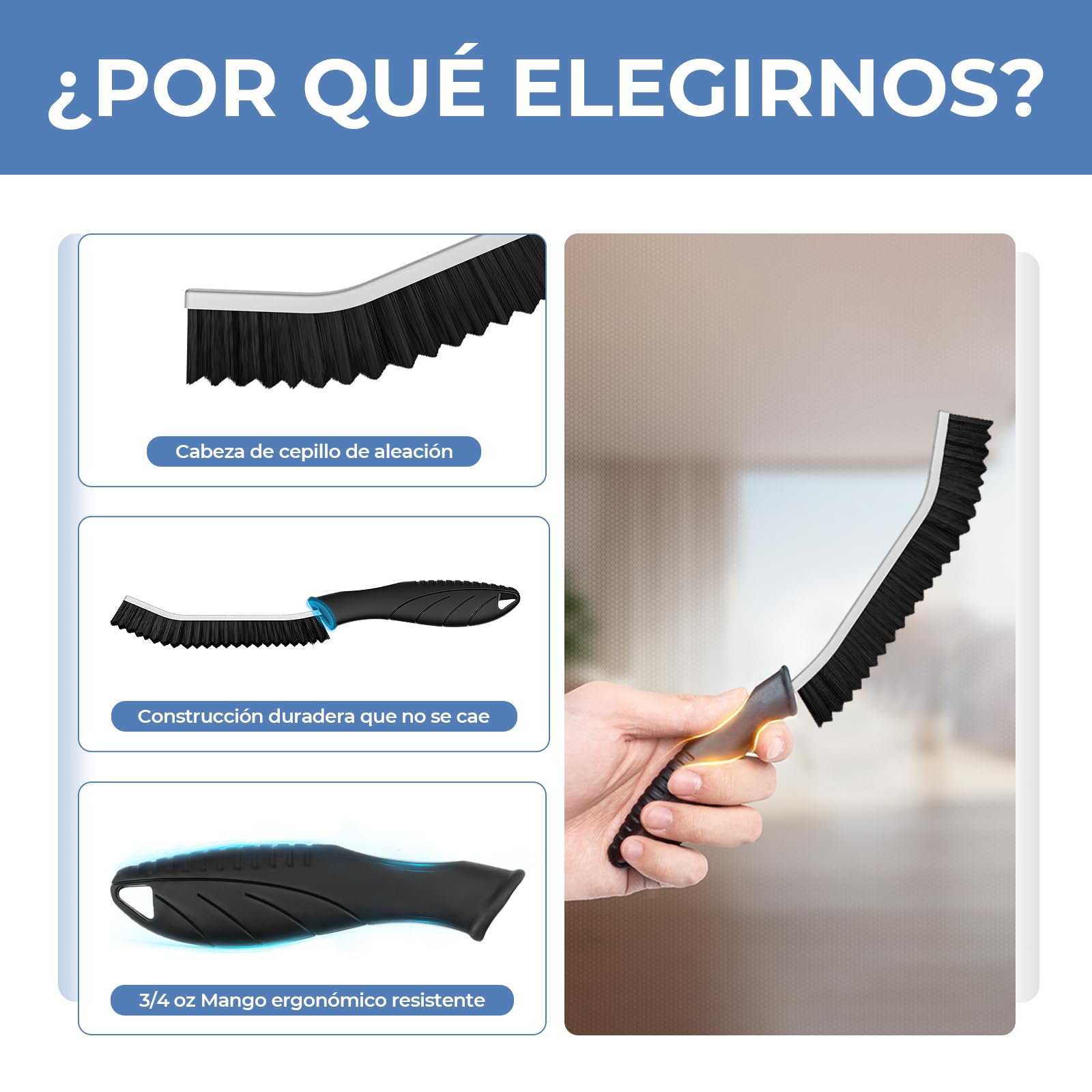Cleangor Cepillo de Limpieza de Grietas, Cerdas Duras, Mango Ergonómico, 3 Negro