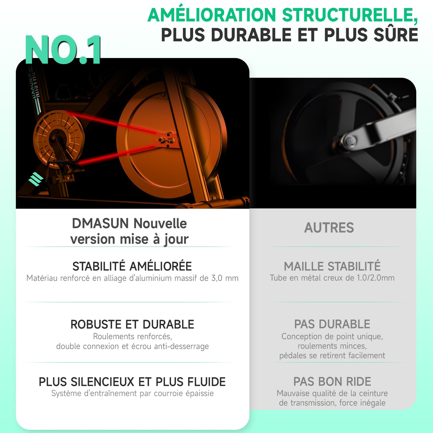 DMASUN Velo d appartement, Vélo d'appartement Silencieux, 0-100% Résistance Réglable, Vélo d'intérieur pour Entraînement Cardio avec Écran LCD, Support pour Tablette, Siège Confortable, Capacité 160kg