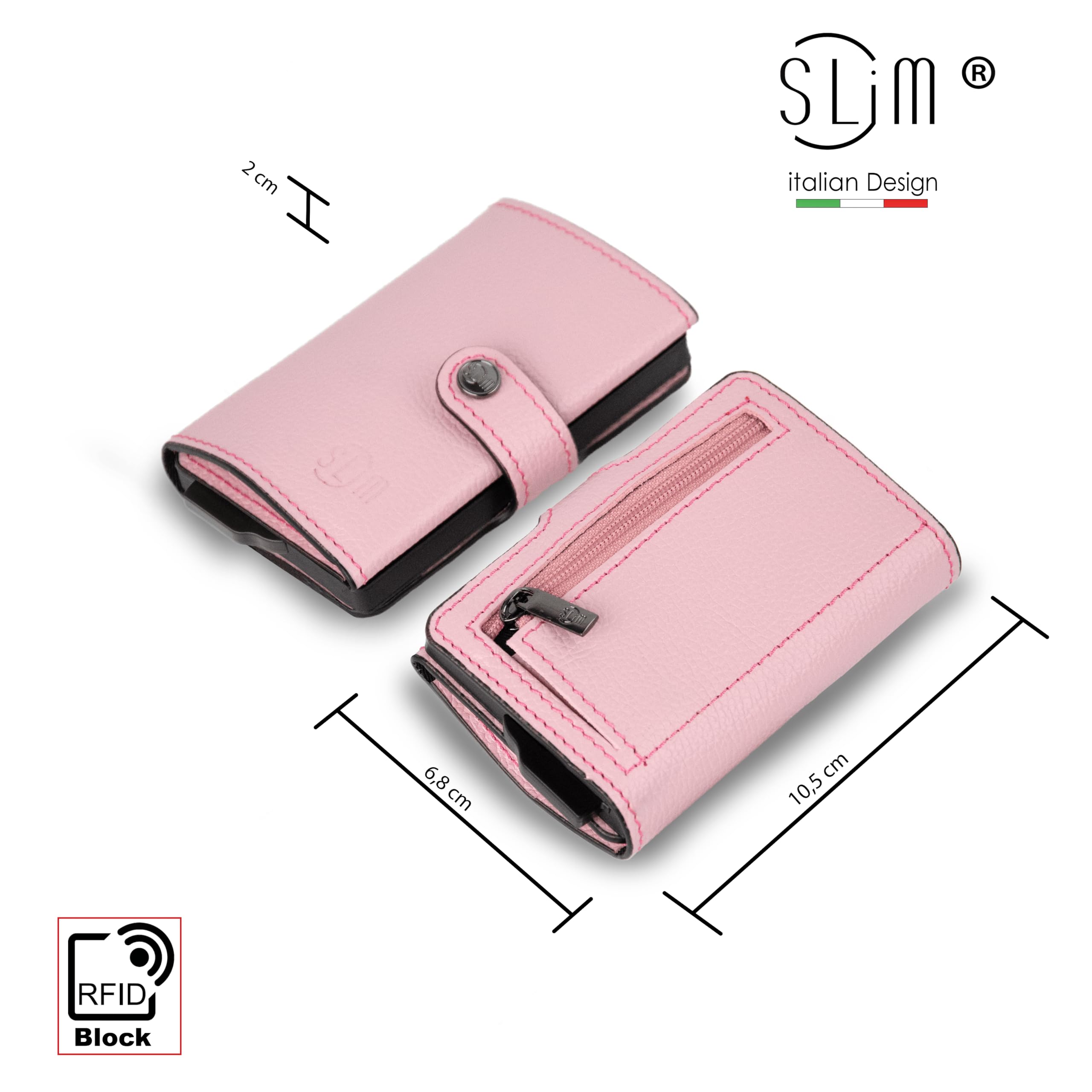 SLim Porta Carte di Credito Schermato Portafoglio Uomo Rfid Portatessere Anticlonazione Donna Portacarte Uomo (Bottalato Rosa, Con Zip)