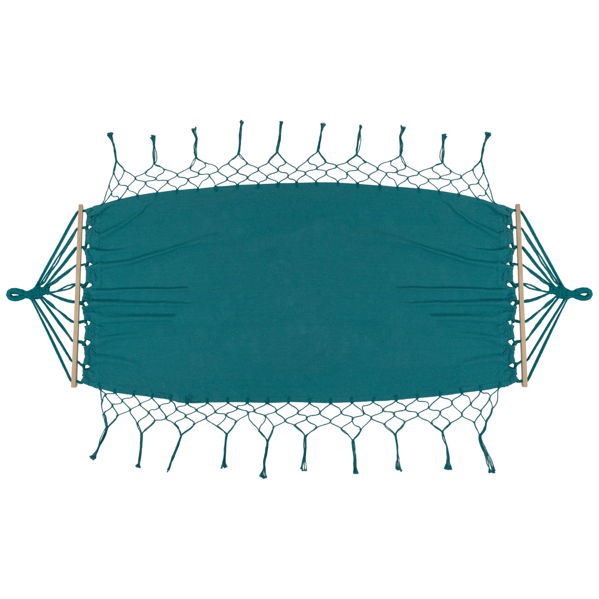 Hammock with Netted Fringe and Wooden Bars - 100