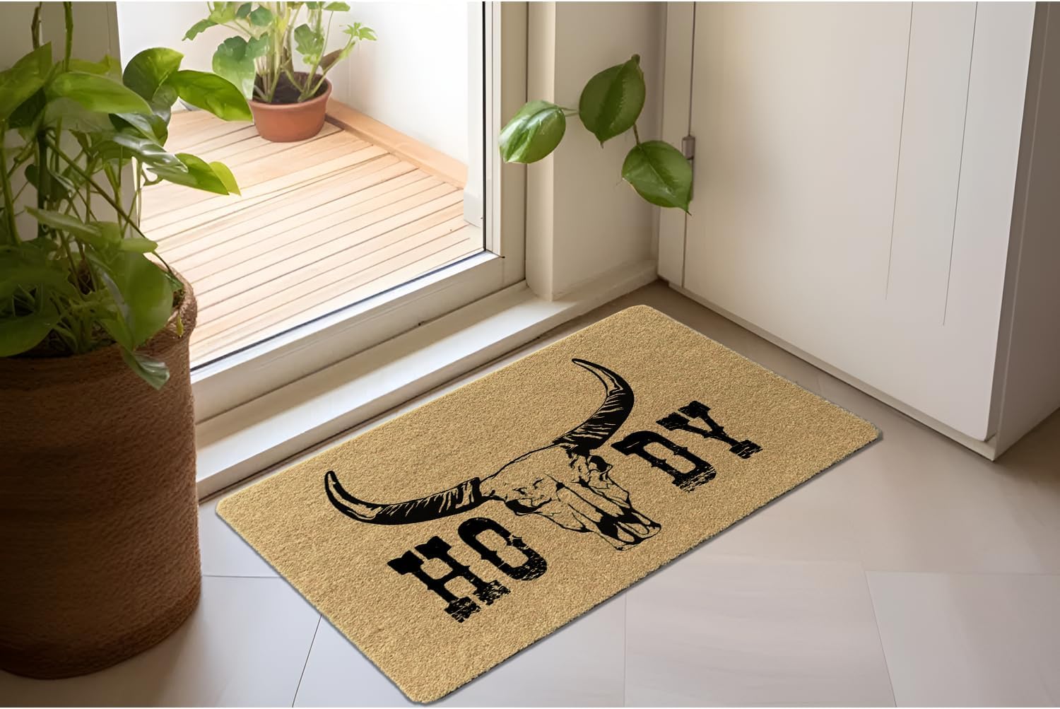 Howdy Door Mat,Bull Decor for The Home,Western Gifts,17"X30"