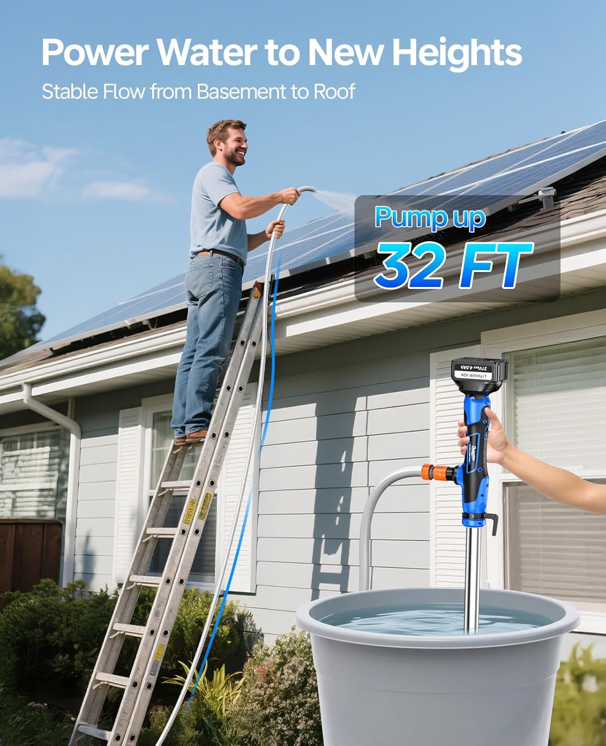 Cordless Stick Water Transfer Pump with 2x4.0Ah 21V Batteries, 770GPH, 32FT Head, 45-Mins Long Runtime, Powerful & Quick Battery Water Pump Compatible with Makita 18V Battery