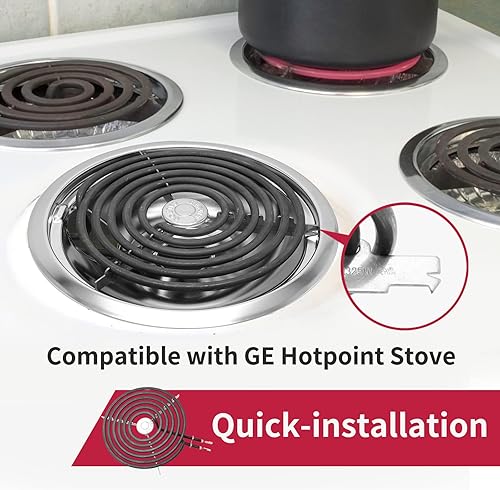 Miniatura 2 de MP22YA Juego de Repuesto de Elemento Quemador de Estufa Eléctrica y W10290350 W10290353 Paquete de 4 Bandejas de Goteo Plateadas - Ajuste Perfecto