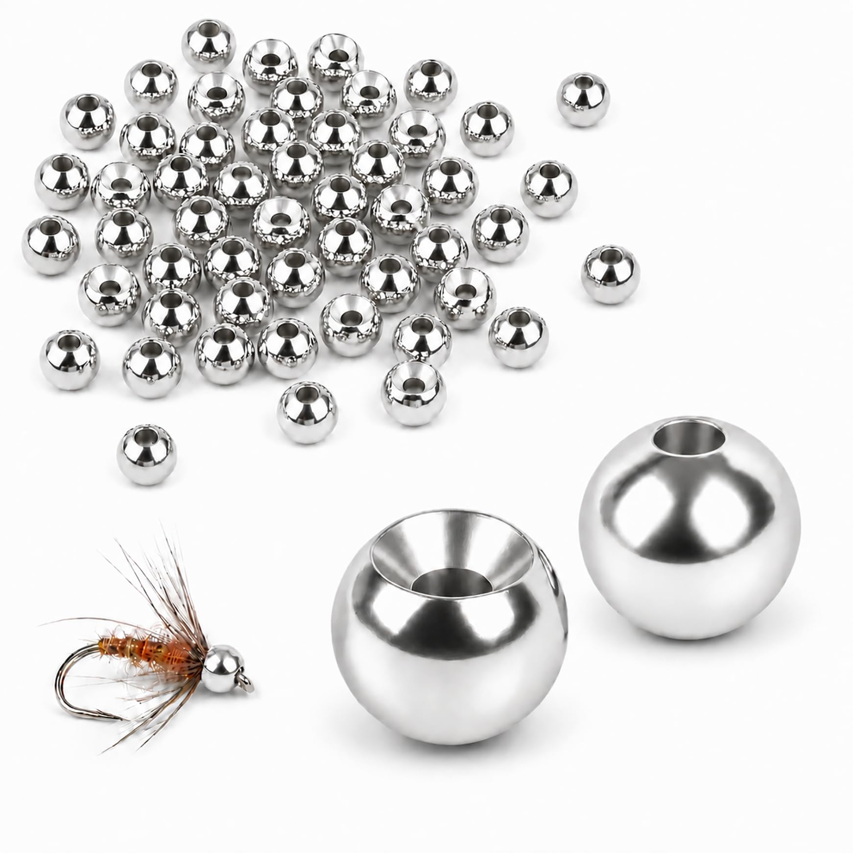 TG-DZURI Tungsten Beads for Fly Tying, 50pcs Tungsten Cyclops Beads Silver Color 3.0mm Sizes Fly Tying Materials Beads Hook Size 12#-14#