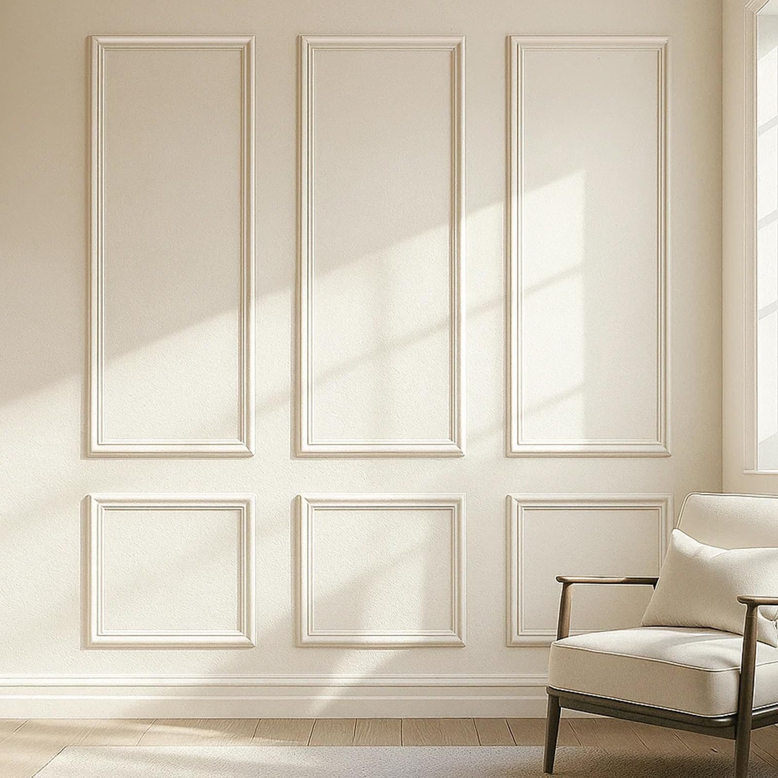 keshwell 6-frame premade accent wall molding kit,3d premade accent molding wainscoting panel for interior wall decor,pre-cut molding trim wall panels for home décor. (3 set, 54 x 24x1.69 (width) inch