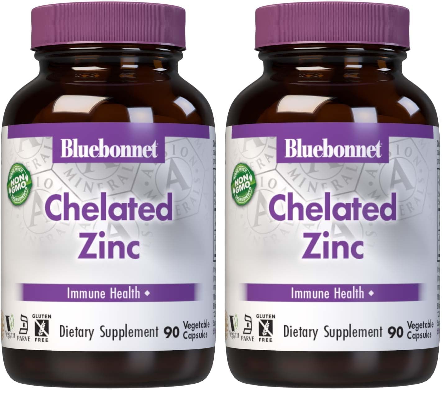 Bluebonnet Nutrition Albion Chelated Zinc, 90 Vegetable Capsules 90 Count (Pack of 2)
