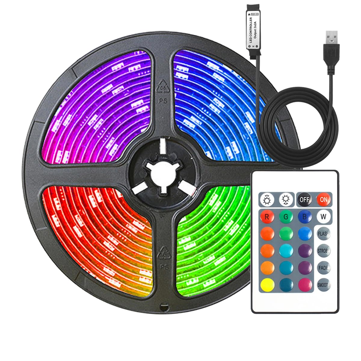 Sponsored Ad – USB LED Strip Light, 16 Colours, 4 Modes, Dimmable with Remote, 5050 RGB LED Strip Light for Room, Party, Kitchen, PC Decorations (1m)