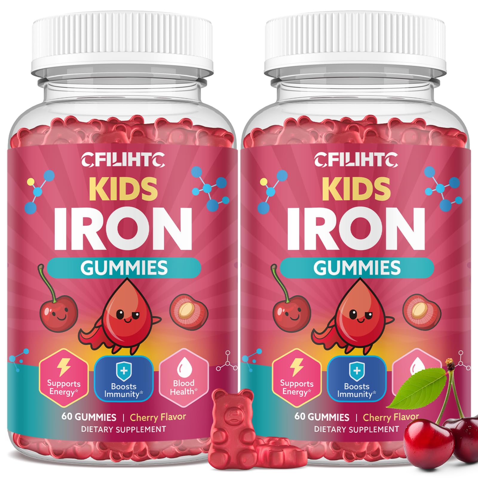 Iron Gummies for Kids & Teens, Kids Multivitamin with Iron Supplement, Calcium, Folate, Zinc, Prebiotic - for Blood Builder & Energy Support, Iron Deficiency - Vegan & Non-GMO - 60 Count Strawberry — Amazon image 12