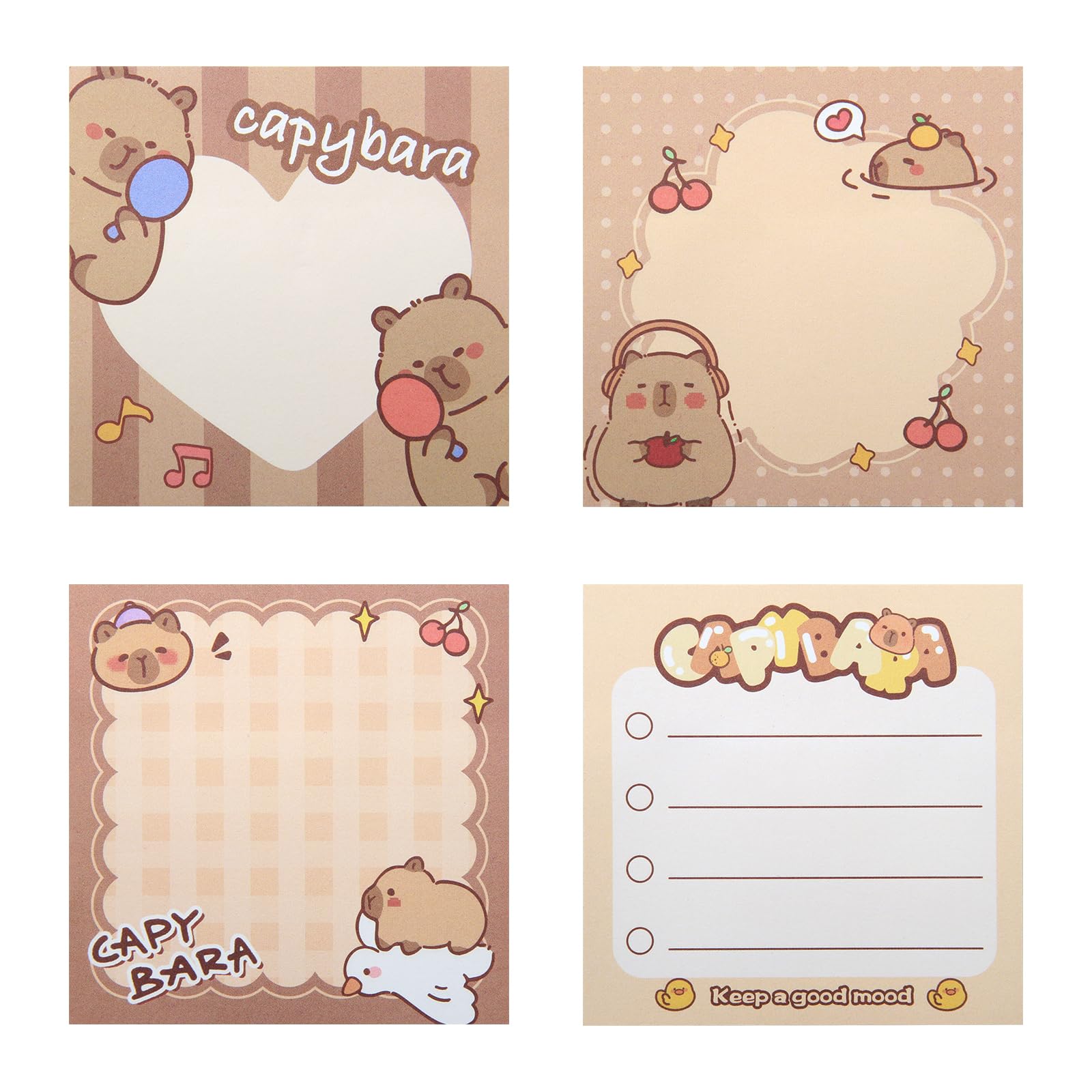 Capybara Sticky Notes, Capybara Sticky Memo Pads Kawaii Small Self-Stick Memo Note Pad, 4 Packs 50 Sheets/Pack 2.7x2.7inch, Self-Stick Notepad for