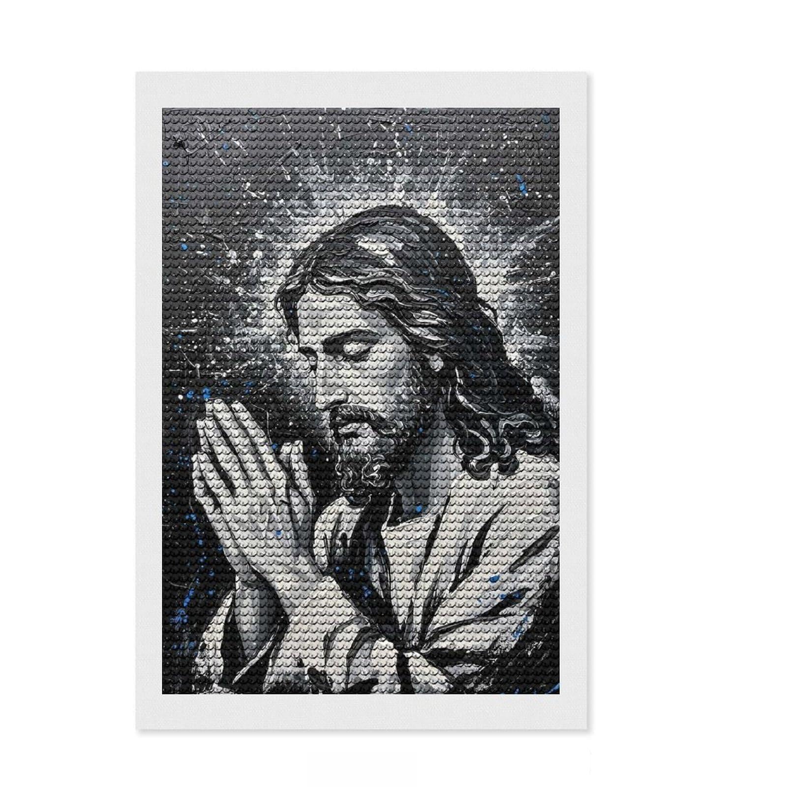 Junmoney Jesus Christ in Prayer Painting Round Drill Diamond Painting 8"x12", with Tool Kit, Decorate Your Room, Boho Decor, for Women, Neat Printed Canvas
