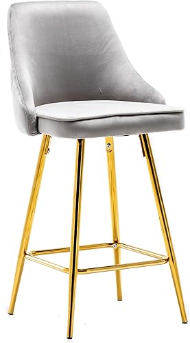 Miniatura 28 de BTEXPERT Juego de 2 sillas de bar de comedor tapizadas, reposapiés, taburetes de bar de altura de mostrador de respaldo alto, marco dorado de Marco