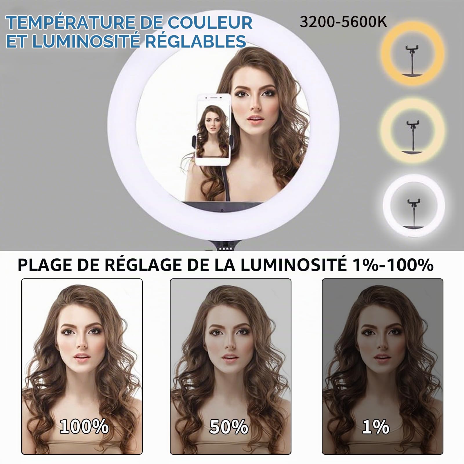 Anneau Lumineux -18’’ 38 W Lumière Annulaire LED Kit d'Eclairage