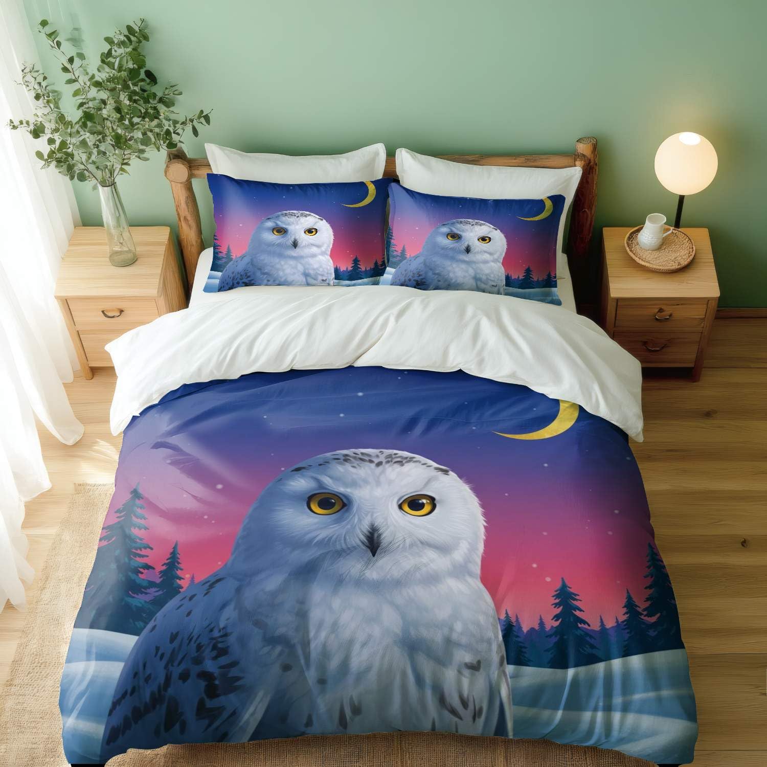 Housse de couette hibou parure de lit double anti-ternissement literie 3D
