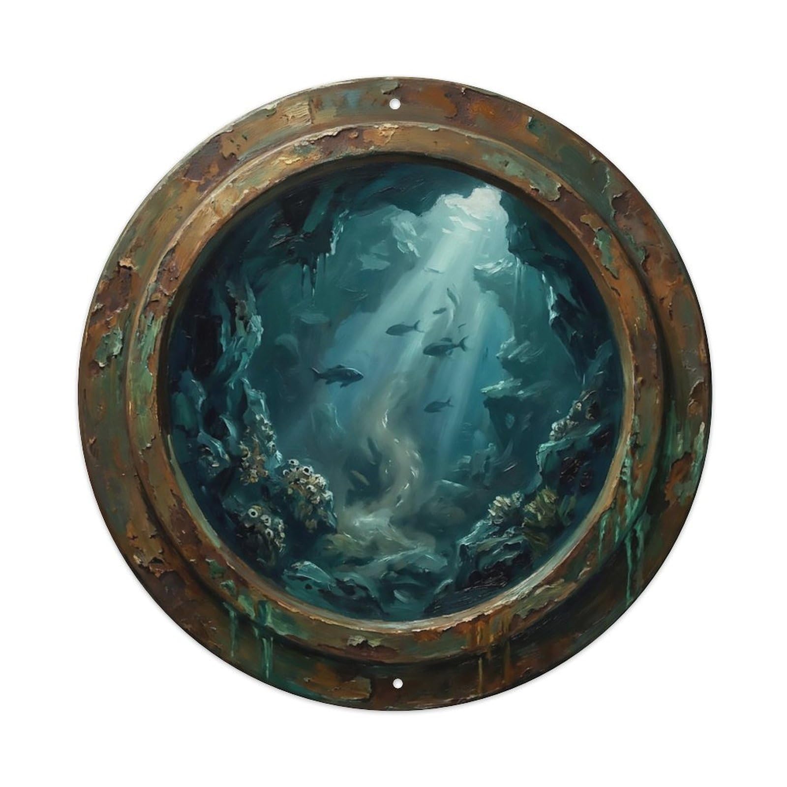 Vintage Porthole Ocean Cave Ship Window Undersea Deep Sea Metal Tin Sign