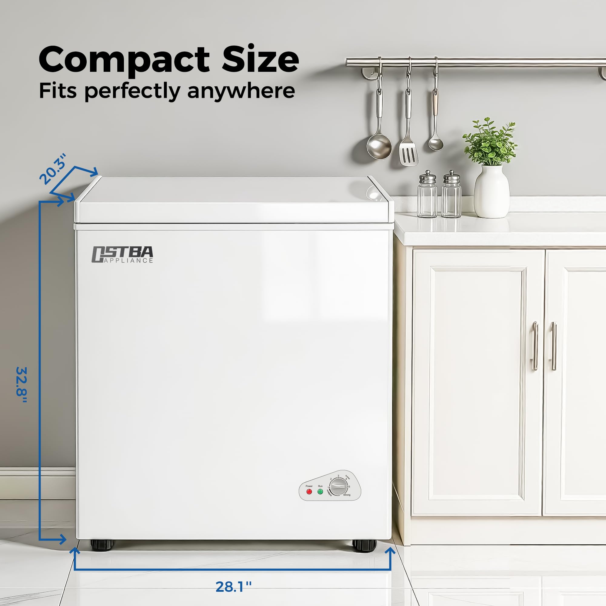 Ostba 5.3 Cu.Ft Chest Freezer, Large Capacity Deep Freezer With 2 Removable Baskets, Bottom Wheels, 6-Level Temperature Control With Fast Freeze Mode, Energy Saving Quiet Freezer, White on Fridge.com - View 3
