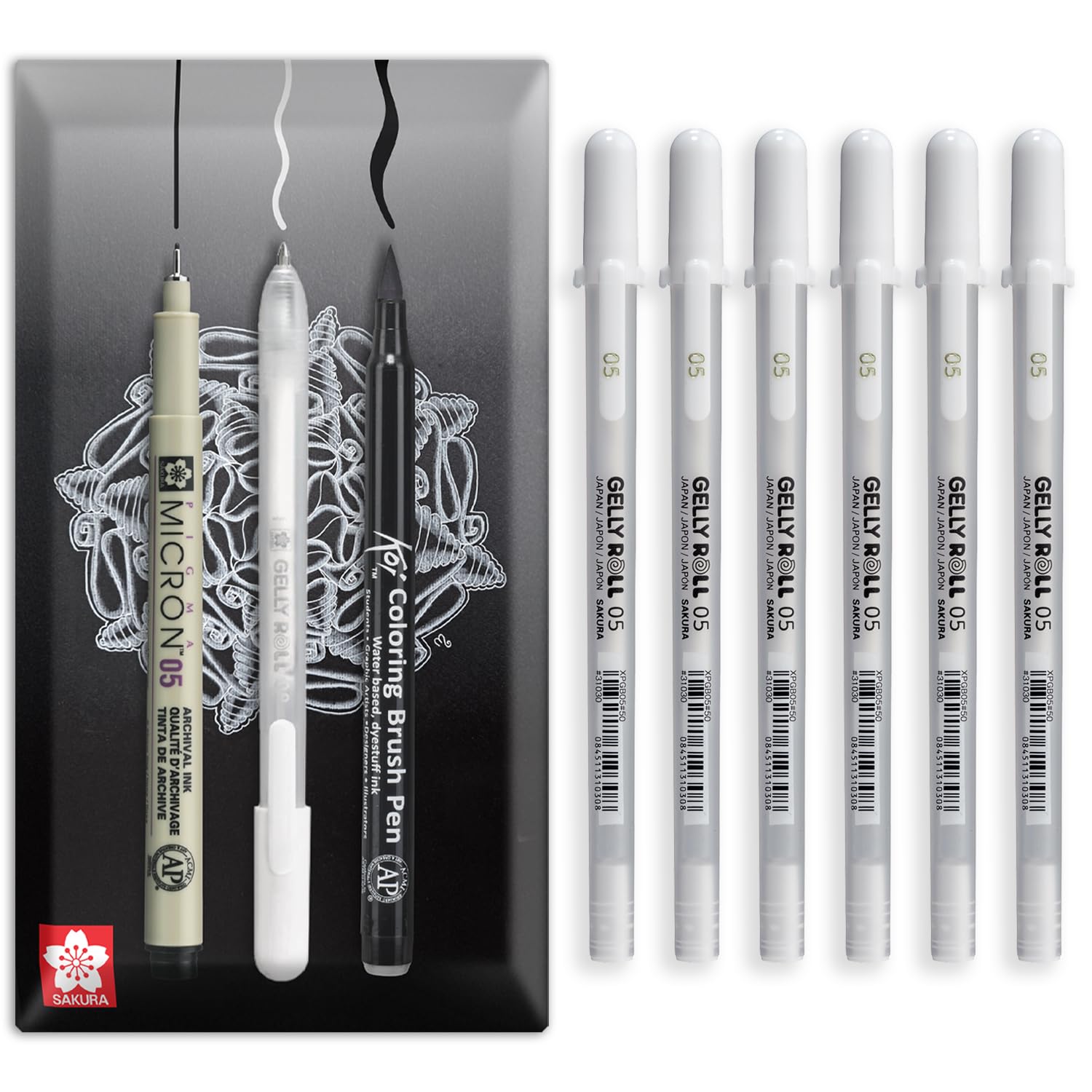 SAKURA Gelly Roll Basic White Gel Pen | Opaque Waterproof White Ink, No Bleed or Smear | Smooth Flow for Drawing, Highlights & Dark Paper | 05 Nib | Pack of 6 in Envelope Gift Packaging