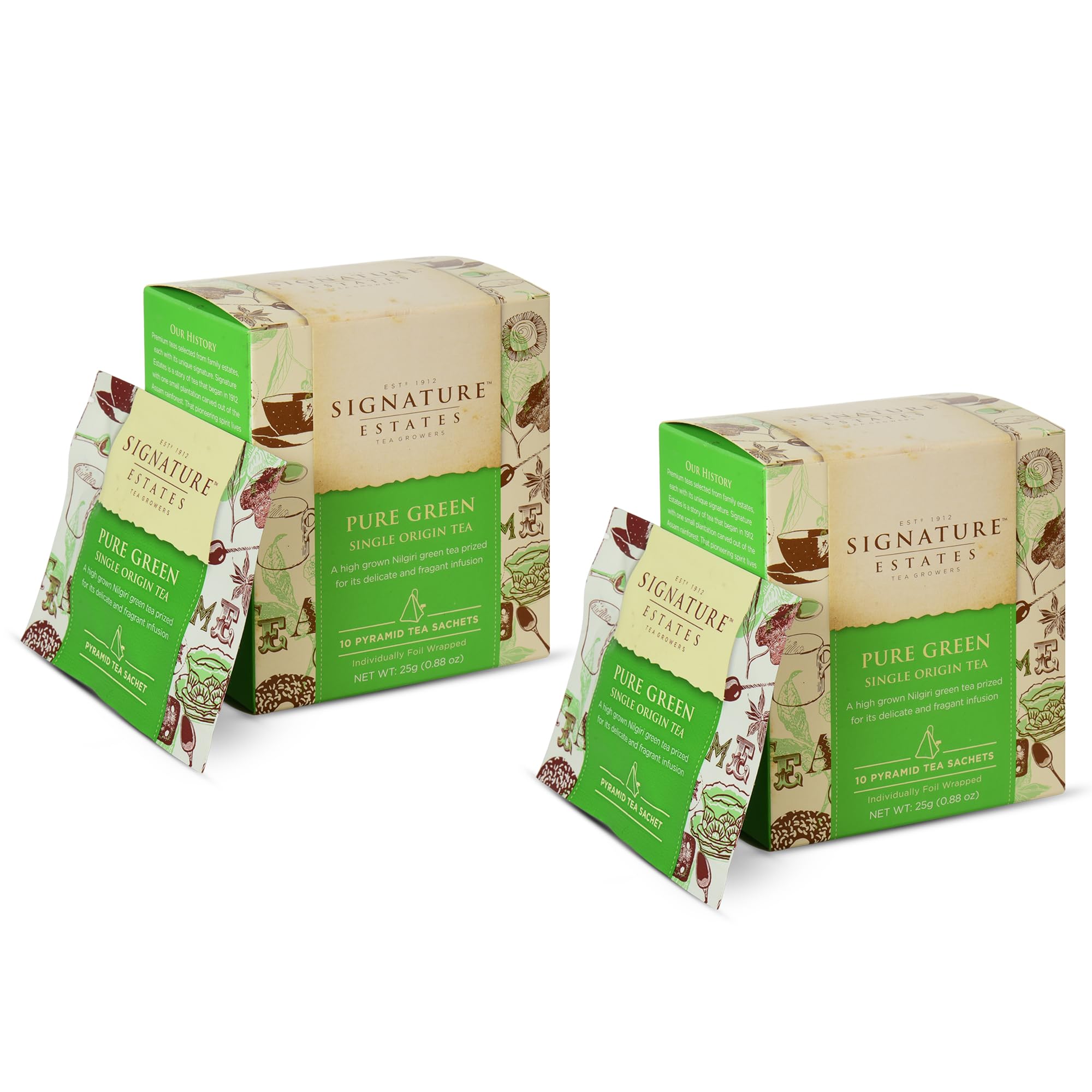 Signature Estates Pure Green Single Origin Tea Bags | Premium Green Tea Pyramids | Single Origin Green Tea Bags | PureGreen Tea | Nilgiri Teas | coordinates tea | 20 Tea Bags (Pack of 2)-image-49