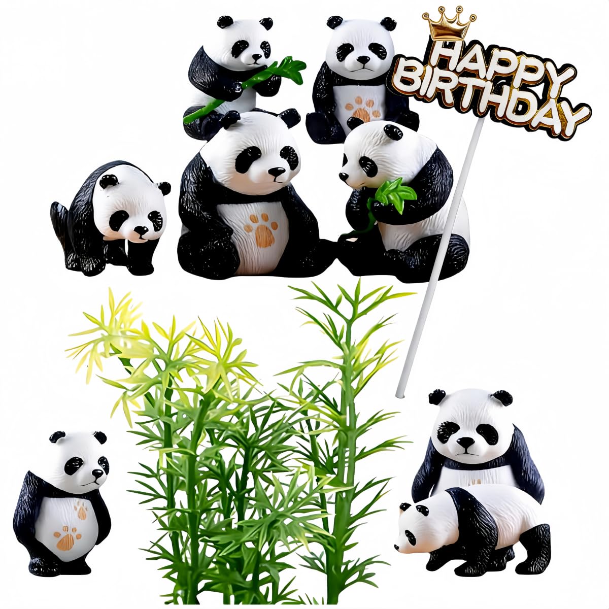 Amazon.com: Ymeibe 8 PCS Solid Panda Figurines Set with 10 Bamboo