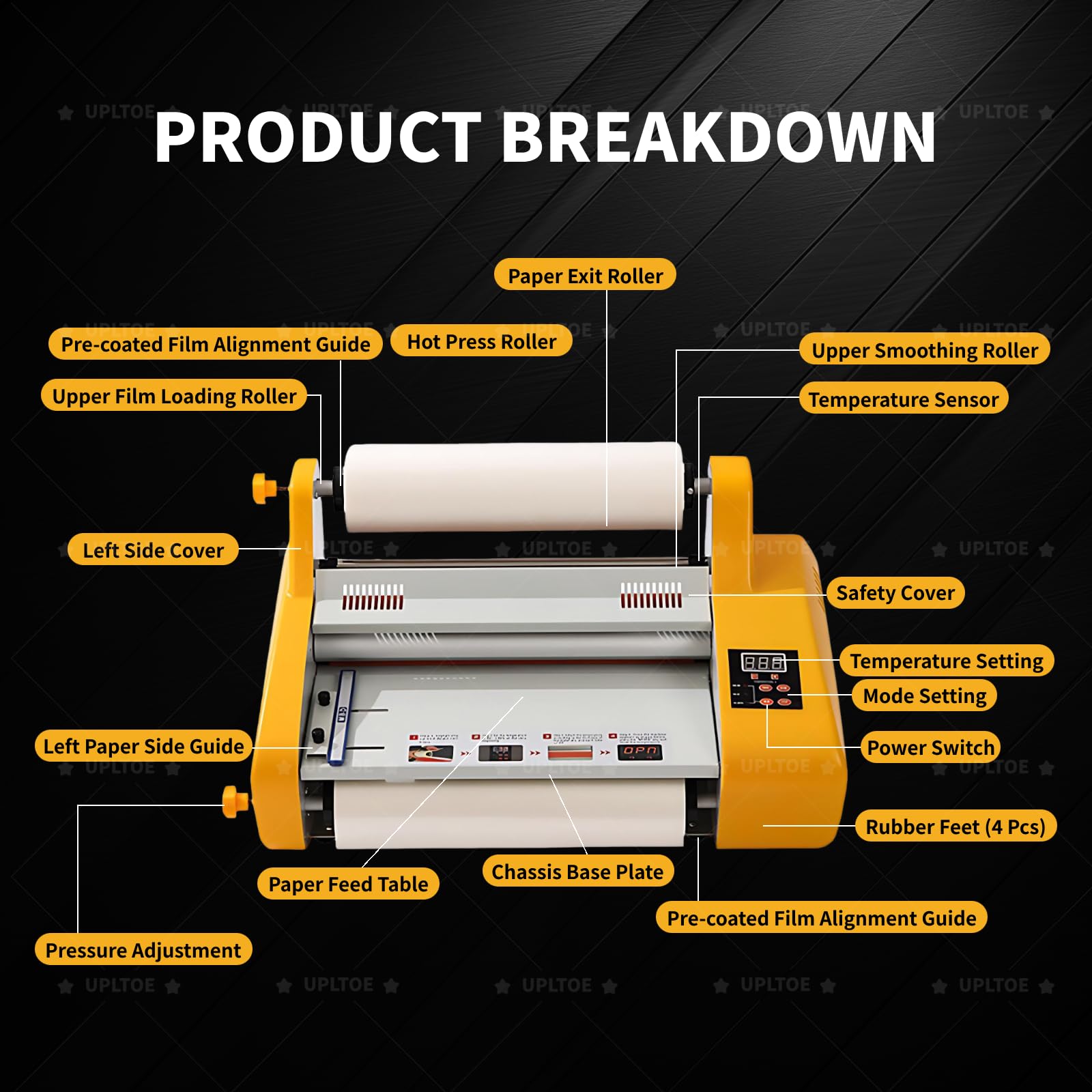 Laminator rolkowy na gorąco i zimno – Laminarka – 600W, szerokość 330 mm – A3 jednostronny/dwustronny – Z regulacją 0-150°C – Do papieru, tektury, PCV – Do biura