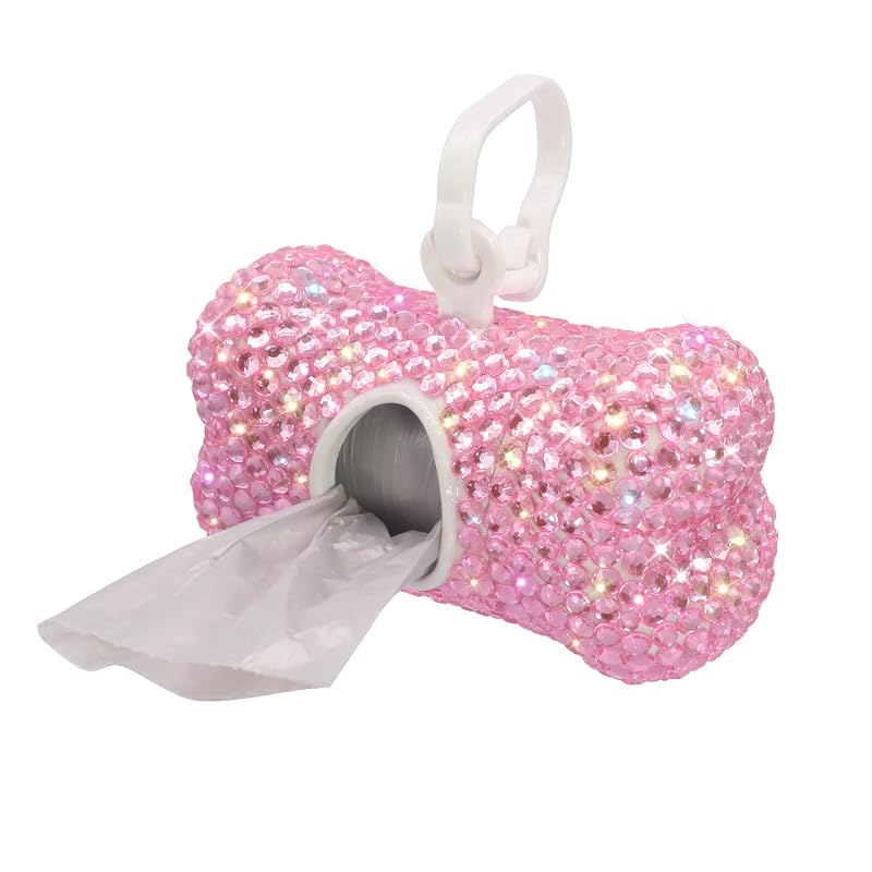Dispensador de Sacos para Fezes de Cães em Formato de Osso com Cristais Soleebee Rosa